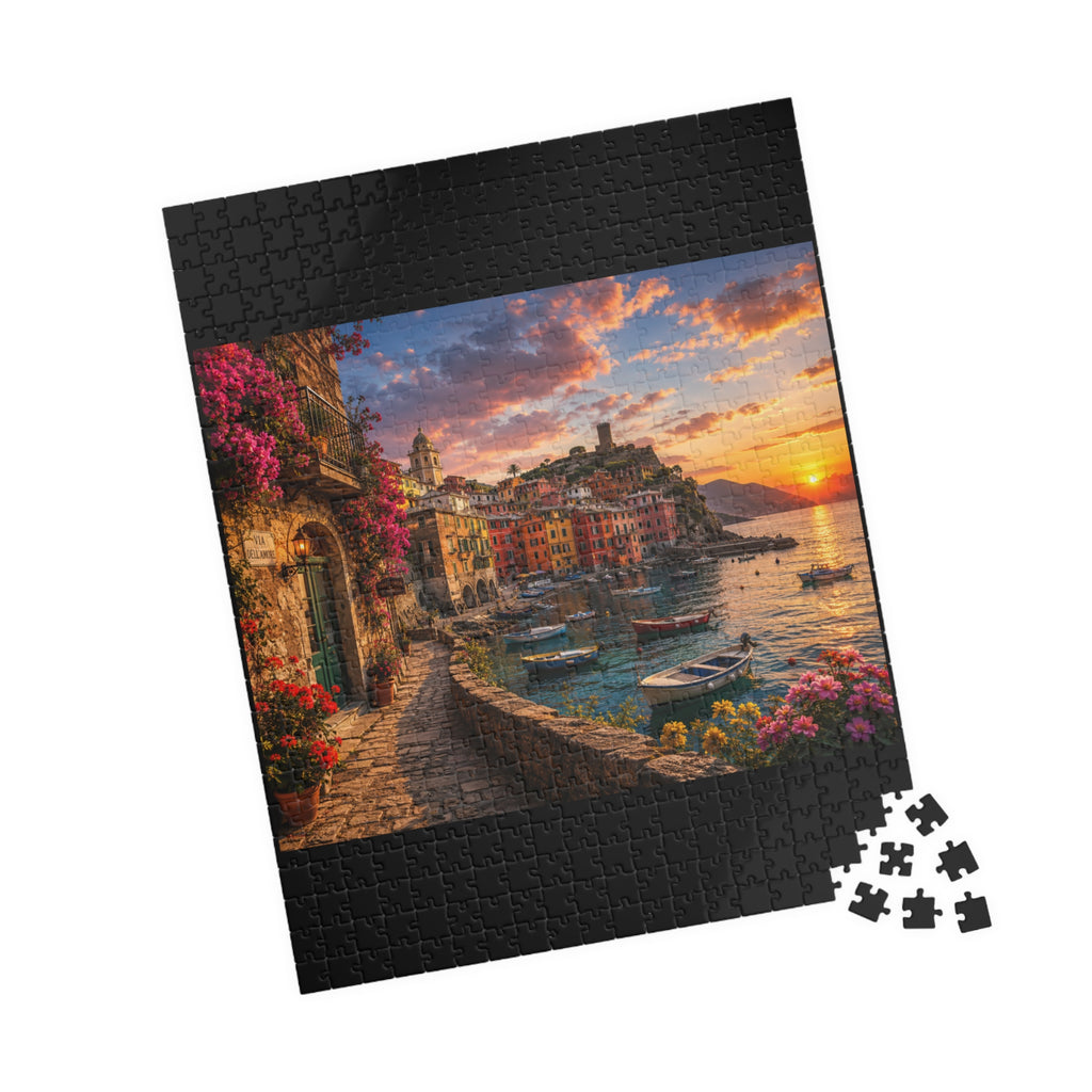 Sunset Harbor Coastal Puzzle — Scenic Italian Village 520/1014-Piece Jigsaw