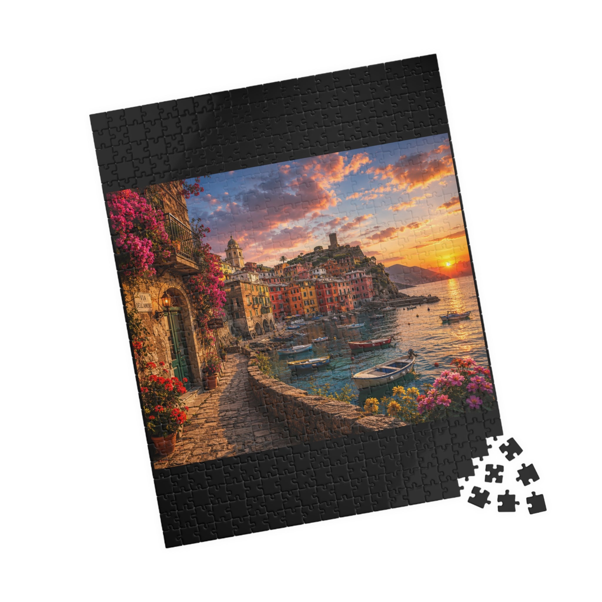 Sunset Harbor Coastal Puzzle — Scenic Italian Village 520/1014-Piece Jigsaw