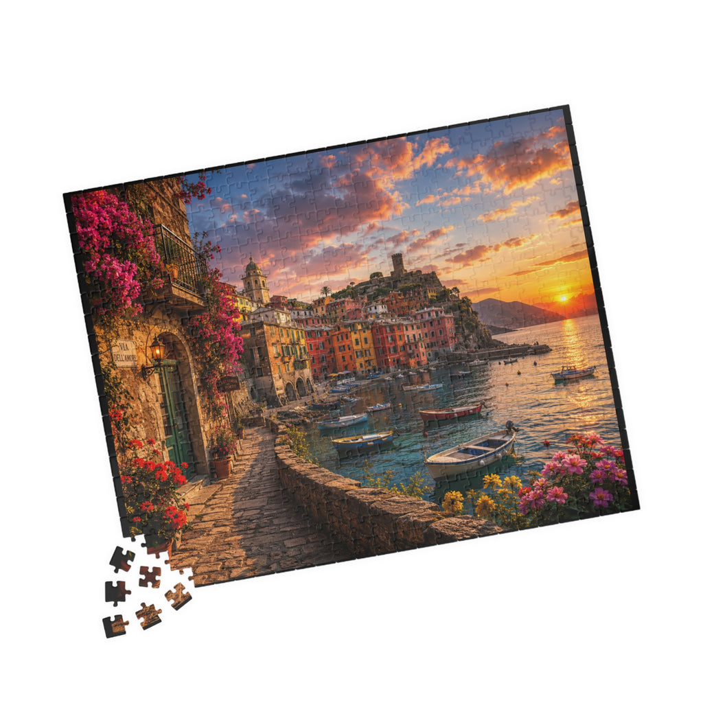 Sunset Harbor Coastal Puzzle — Scenic Italian Village 520/1014-Piece Jigsaw