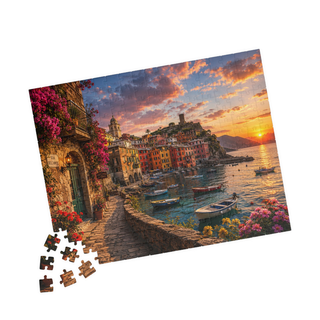Sunset Harbor Coastal Puzzle — Scenic Italian Village 520/1014-Piece Jigsaw