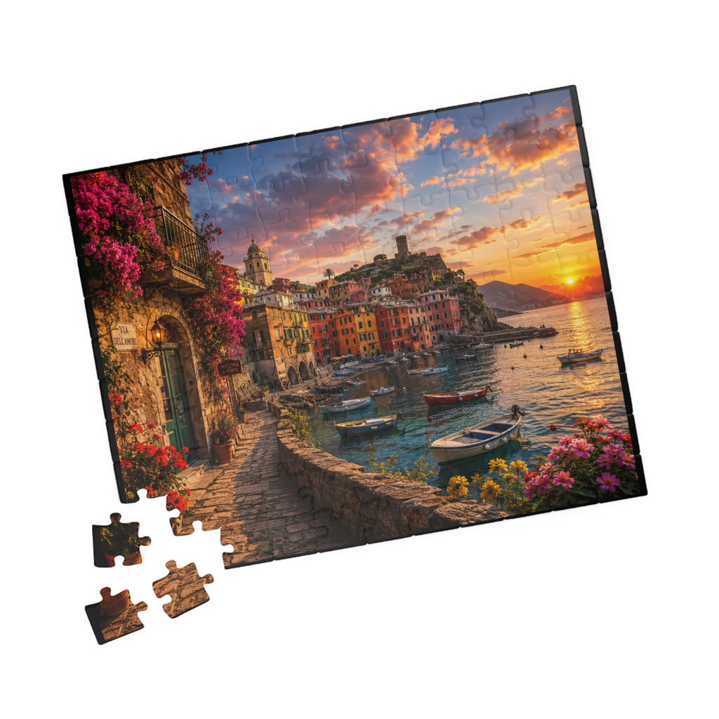 Sunset Harbor Coastal Puzzle — Scenic Italian Village 520/1014-Piece Jigsaw