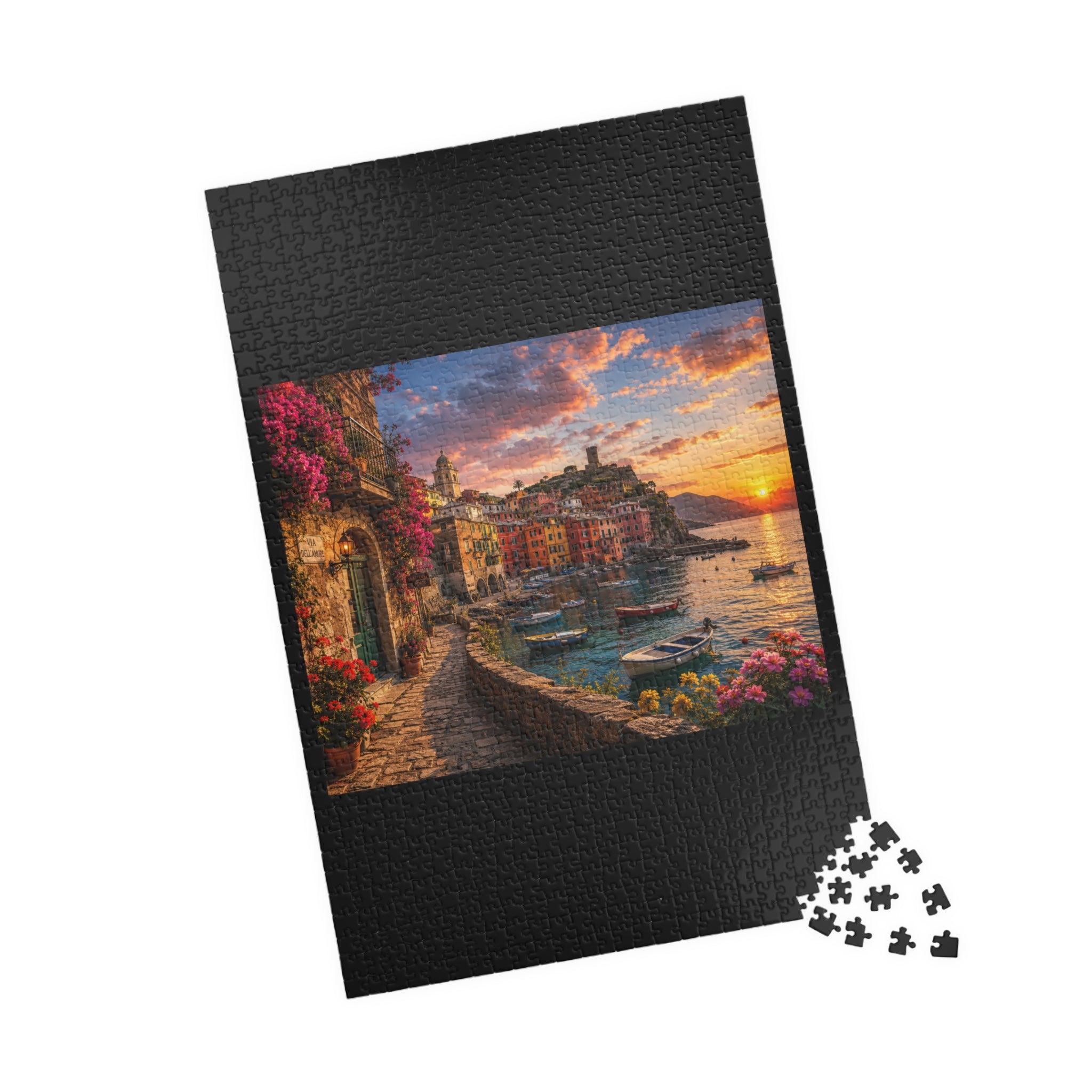 Sunset Harbor Coastal Puzzle — Scenic Italian Village 520/1014-Piece Jigsaw