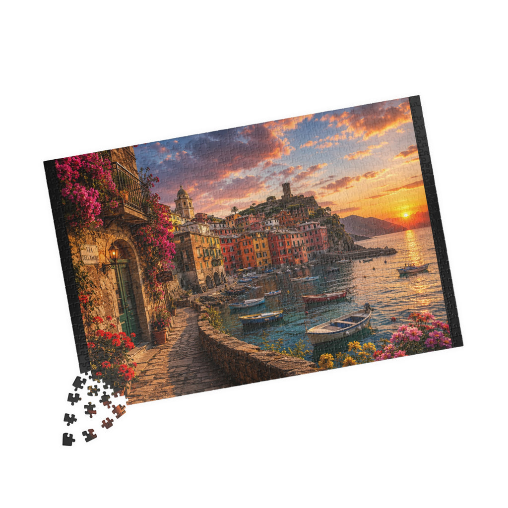 Sunset Harbor Coastal Puzzle — Scenic Italian Village 520/1014-Piece Jigsaw