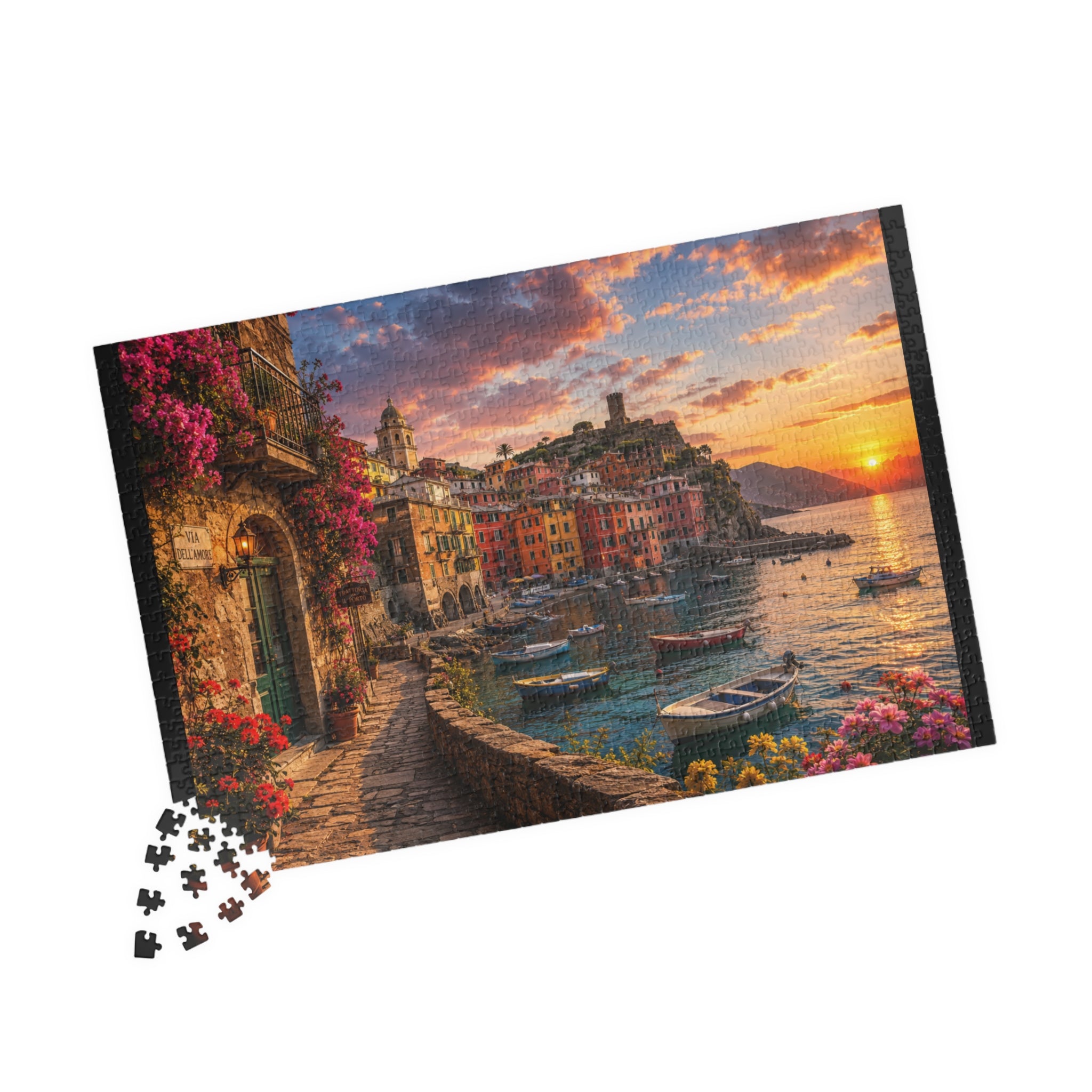 Sunset Harbor Coastal Puzzle — Scenic Italian Village 520/1014-Piece Jigsaw